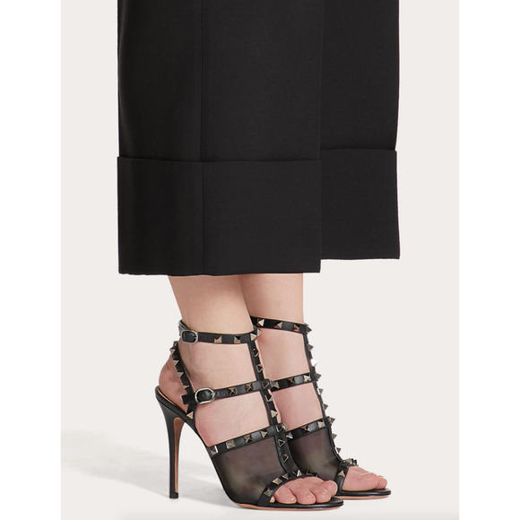 Valentino Rockstud 105 Black Mesh Stud Cage Ankle Strap Sandal Heel Pump 39.5 - Picture 3 of 12